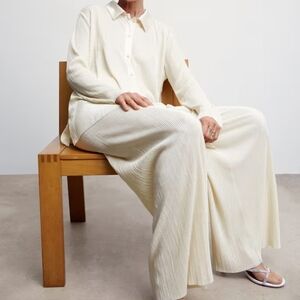 Mango Pleated Set Shirt and Pants in Cream Color